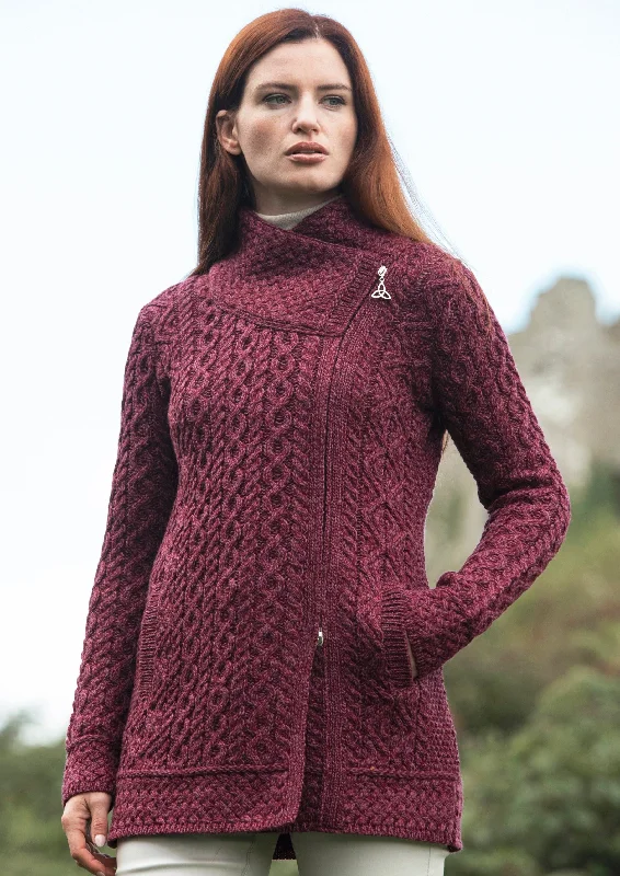 Lightweight jacket with UPF 50+ for sun protection -Aran Crafts Athenry Asymmetric Coat | Purple