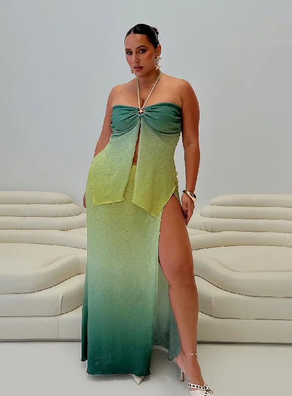 Mini Dresses for Beach Trips -Star Girl Maxi Skirt Green Ombre Curve