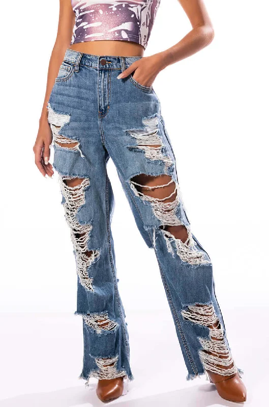 ELLA BELLA HIGH RISE WIDE LEG DISTRESSED JEANS