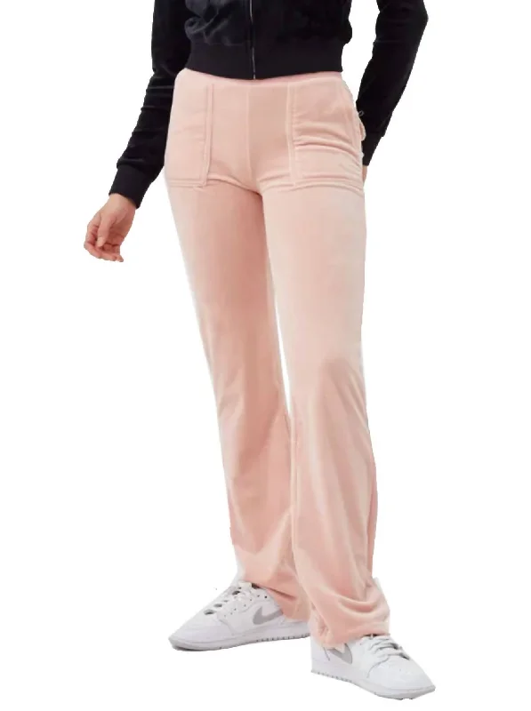 Boho-inspired tight trousers for women with earthy tones and relaxed fit -Velour Del Rey Pant In Silver Pink