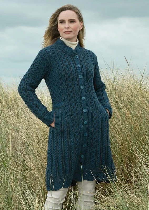 Embellished evening wrap for elegant winter evenings -Aran Crafts Scallop Edge Coat | Mallard