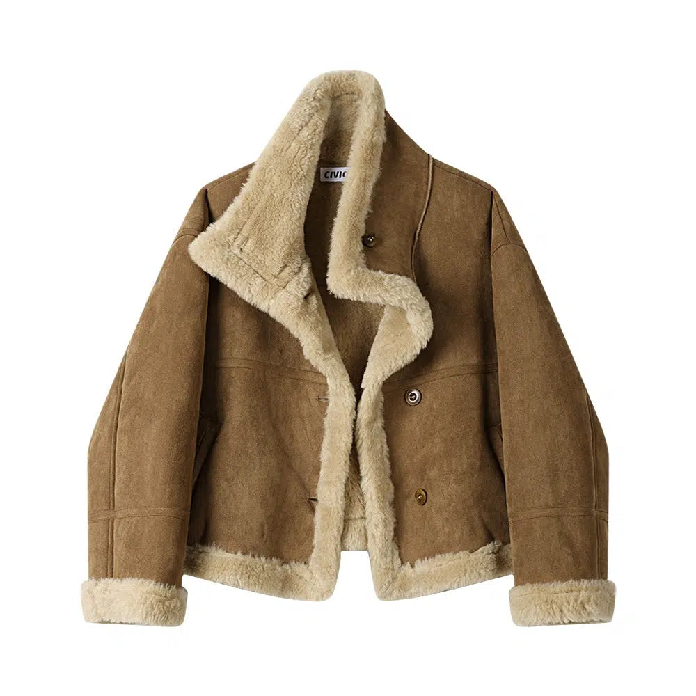 Cable knit cardigan coat with pockets for practical warmth -Shearling Lined Coat