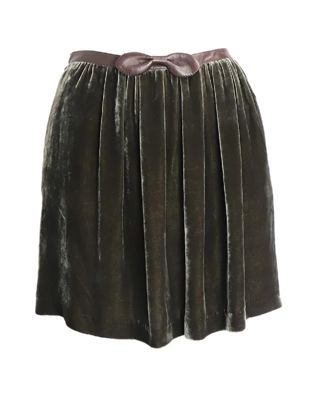 Mini Dresses for Formal Occasions -Green Velvet Bow Skirt