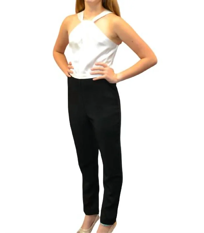 Bright colored tight trousers for women with striking hues for bold statement -Priscilla Halter Top Twofer Jumpsuit In Black & White