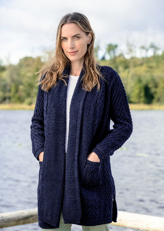 Lightweight jacket with mesh panels for breathability in summer -Aran Crafts Edge To Edge Coat | Navy