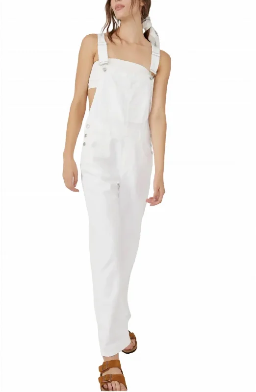 Tight trousers for men with tapered legs and sharp, tailored finish -Ziggy Denim Overalls In Optic White