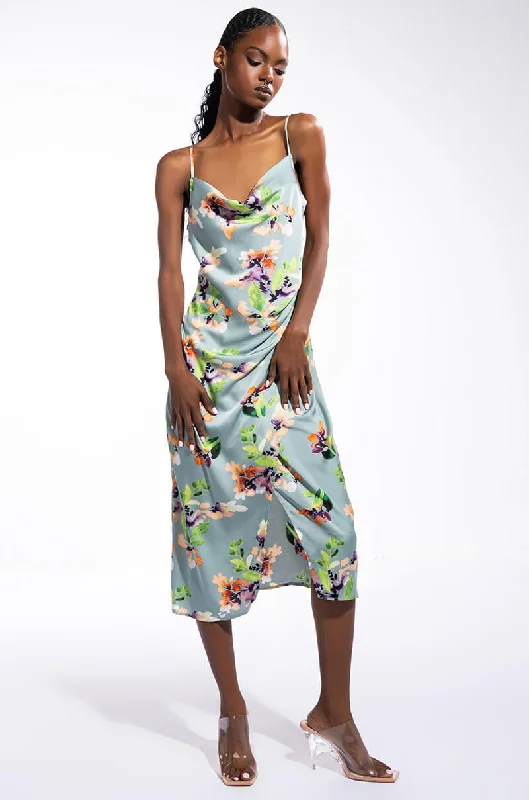 FLORAL PICTURE OF CLASS SATIN SLIP DRESS