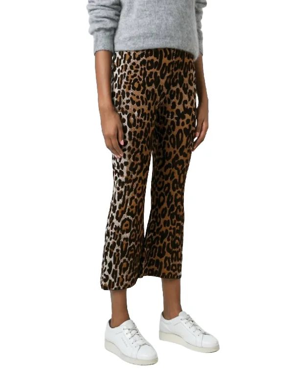 Smart casual tight trousers for women with cuffed ankle and tailored design -Women Leopard Cropped Flared Pants