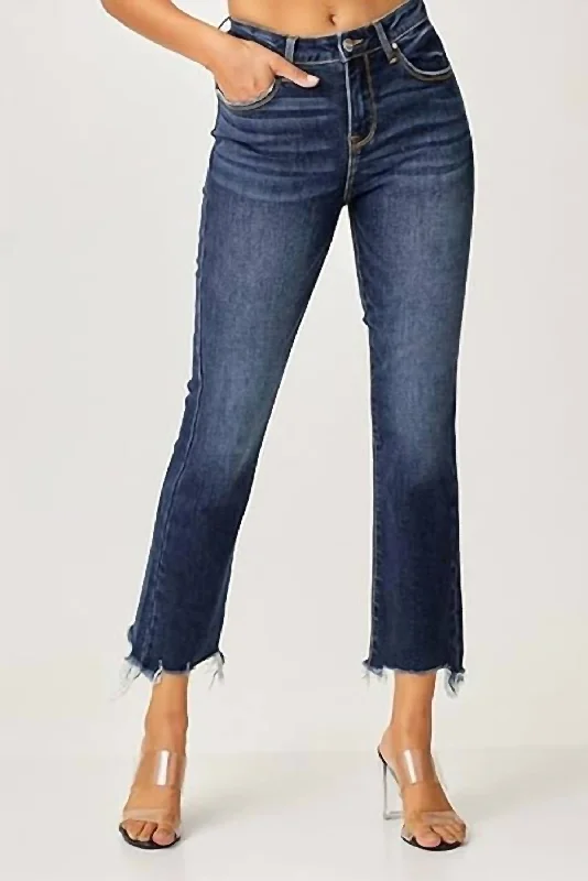 Casual tight trousers for women with comfy waistband and minimalistic style -High Rise Straight Leg Jean In Dark Blue