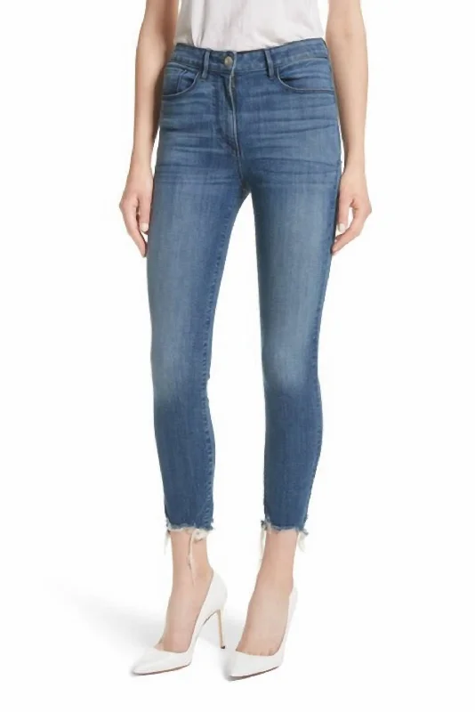 Casual tight trousers for women with comfy waistband and minimalistic style -Women W3 Remo Fringed Edges Crop Skinny Denim Jeans In Blue