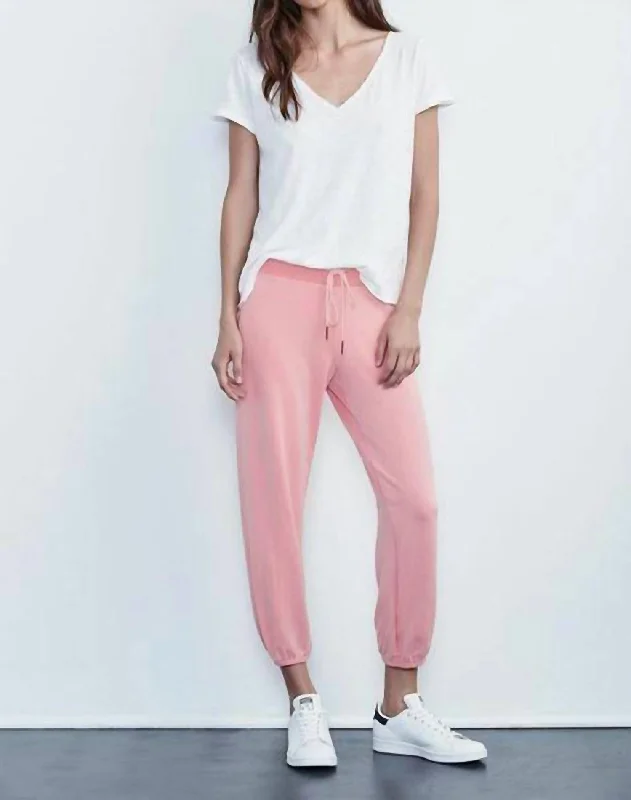 High-waisted tight trousers for women with pleated front and polished design -Della Luxe Modal Jogger Pants In Pink