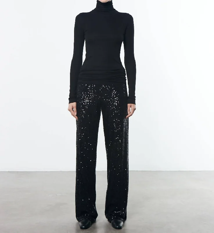 Casual tight trousers for women with comfy waistband and minimalistic style -Sequin Pant In Black