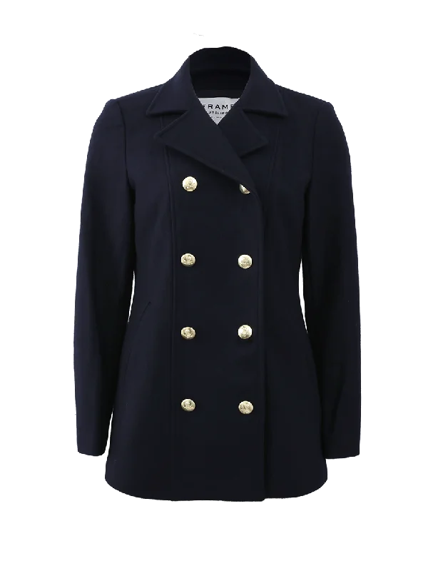 Stylish long - sleeve wool blend coat for winter commuting -Le Double Breasted Peacoat