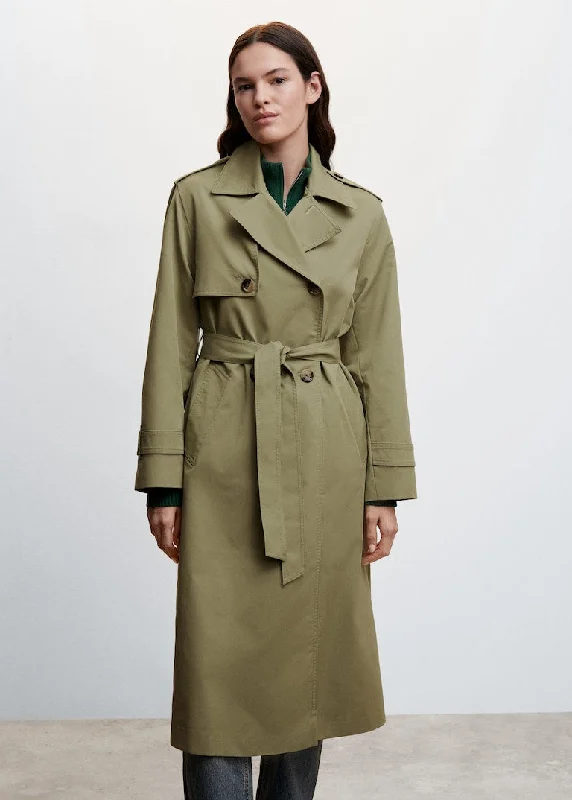 Checked blazer with contrast stitching for modern tailoring -Classic belted trench coat