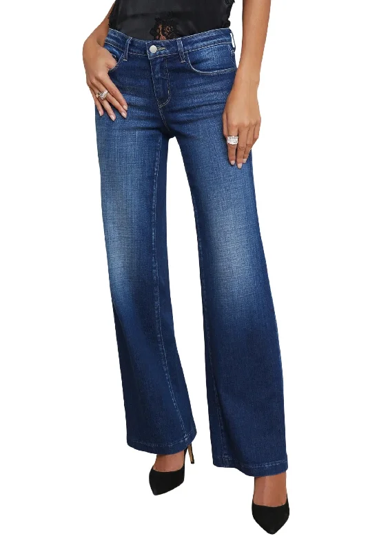 Designer tight trousers for women with unique stitching and high-fashion appeal -Joanne Low Rise Wide Leg Jean In Haven