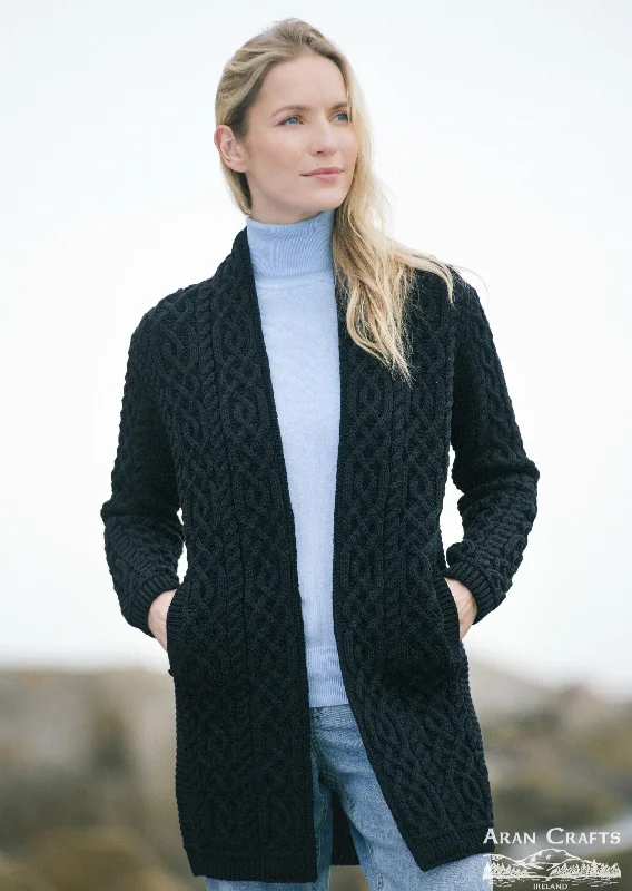 Tech - fabric jacket with UV protection for sunny outdoor sports -Aran Crafts Celtic Braid Coat | Black