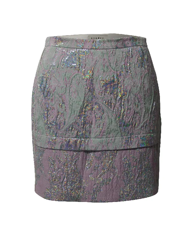 Mini Dresses for Indoor Gatherings -Abstract Metallic Jacquard Mini Skirt in Polyester