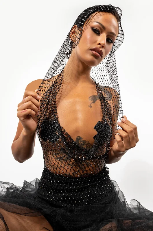 IN THE NAME OF LOVE RHINESTONE MESH CROP