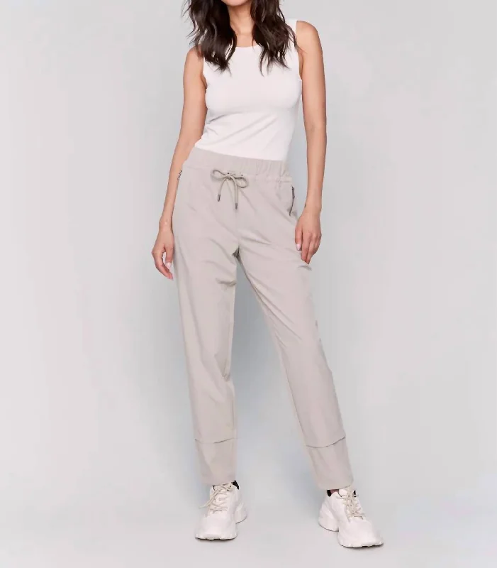 Versatile tight trousers for women with fold-over waist for adjustable comfort -Techno Pull-On Pants In Natural