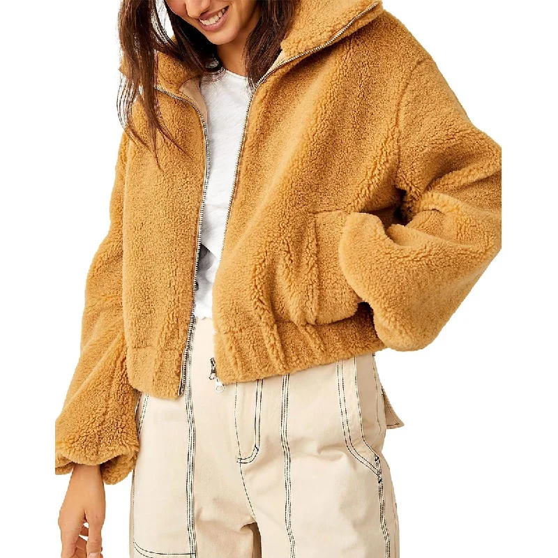 Cable knit cardigan coat with open front for easy layering -Free People Womens Get Cozy Faux Fur Teddy Coat