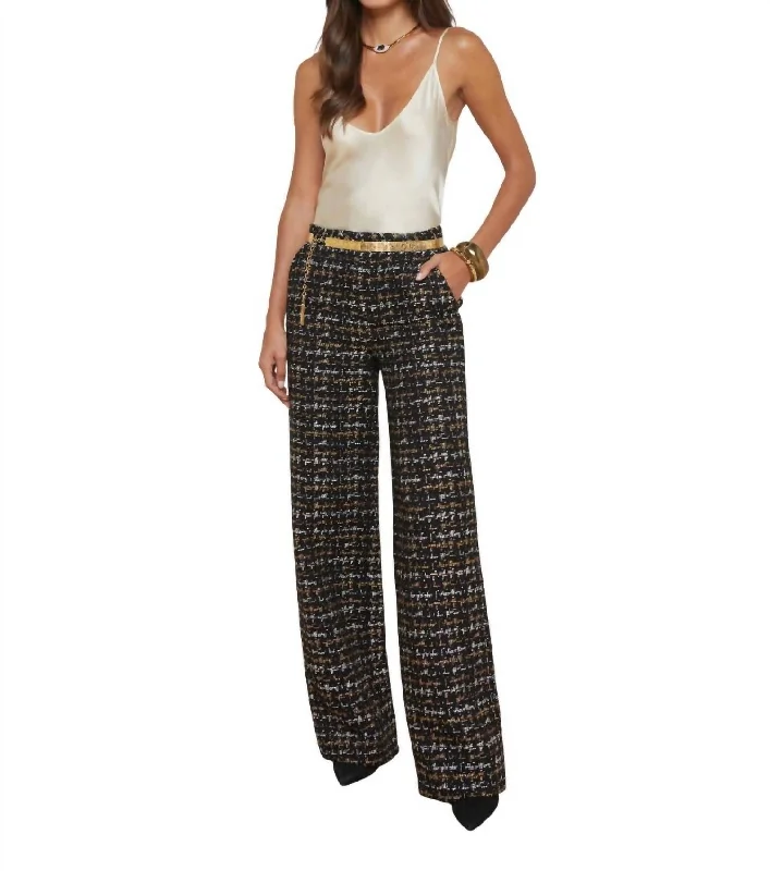 Boho-inspired tight trousers for women with earthy tones and relaxed fit -Livvy Straight Leg Trouser In Black/tan Tweed