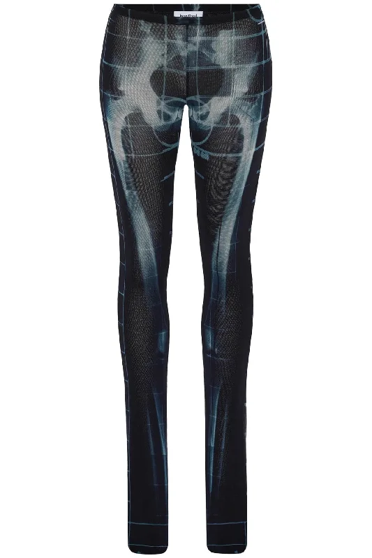 Leather tight trousers for women with edgy design and fashion-forward style -Jean Paul Gaultier Women's  Polyamide Pants With Skeleton Print