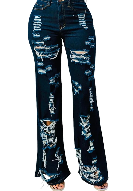 Tight fit trousers for women with ankle-length design and modern appeal -Distressed Jeans In Dark Blue