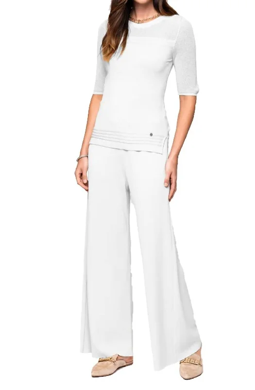 High-waisted tight trousers for women with elastic waistband for added comfort -Briana Wide Leg Pant In White