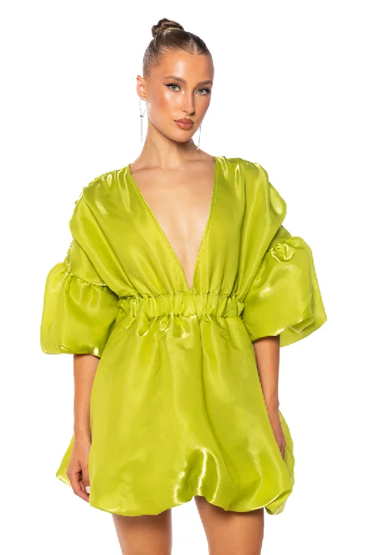 Animal Print Mini Dresses for Fun Look -DIXIE BALLOON SLEEVE MINI DRESS IN LIME