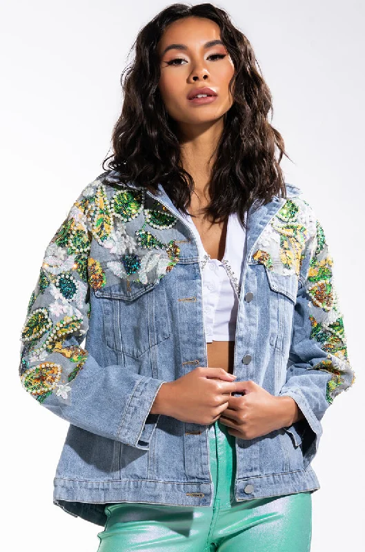 FLOWER EMBELLISHED DENIM JACKET