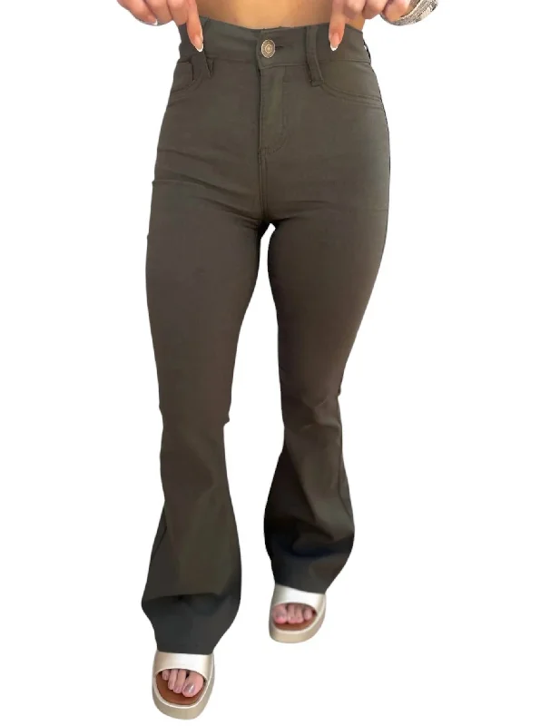 Classic tight trousers for women with smooth fabric and chic, timeless design -Lainey Hyperstretch High Rise Flare Jeans In Olive