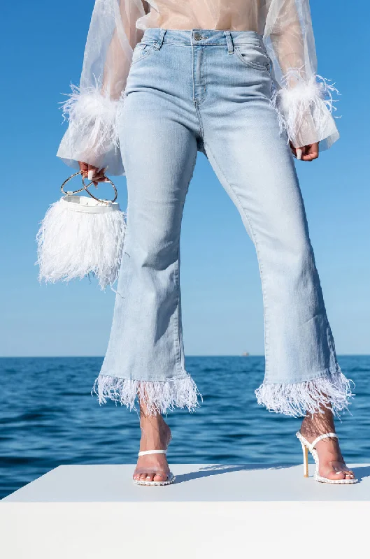 FEATHERS ALL OVER CROP HIGH WAIST JEANS