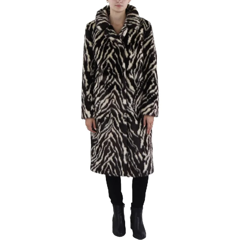 Quilted jacket with faux fur trim for winter fashion -Donna Karan Womens Animal Print Midi Faux Fur Coat