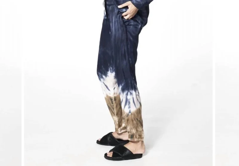 Vintage-inspired tight trousers for women with buttoned waist and retro charm -Jensen Satin Jogger In Sapphires Unite