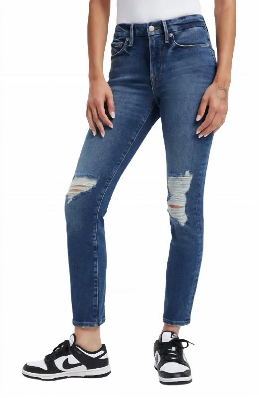 Skinny fit tight trousers for women with minimalistic design for clean look -Legs Ripped High Waist Cigarette Jeans In Indigo227