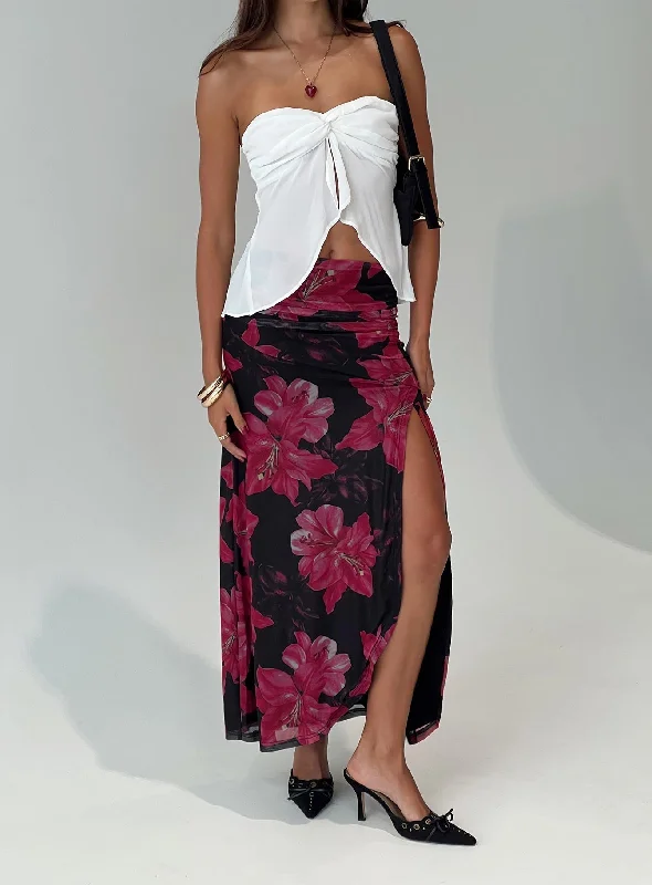 Silk Mini Dresses for Soft Touch -Cooperi Maxi Skirt Black / Red Floral Petite