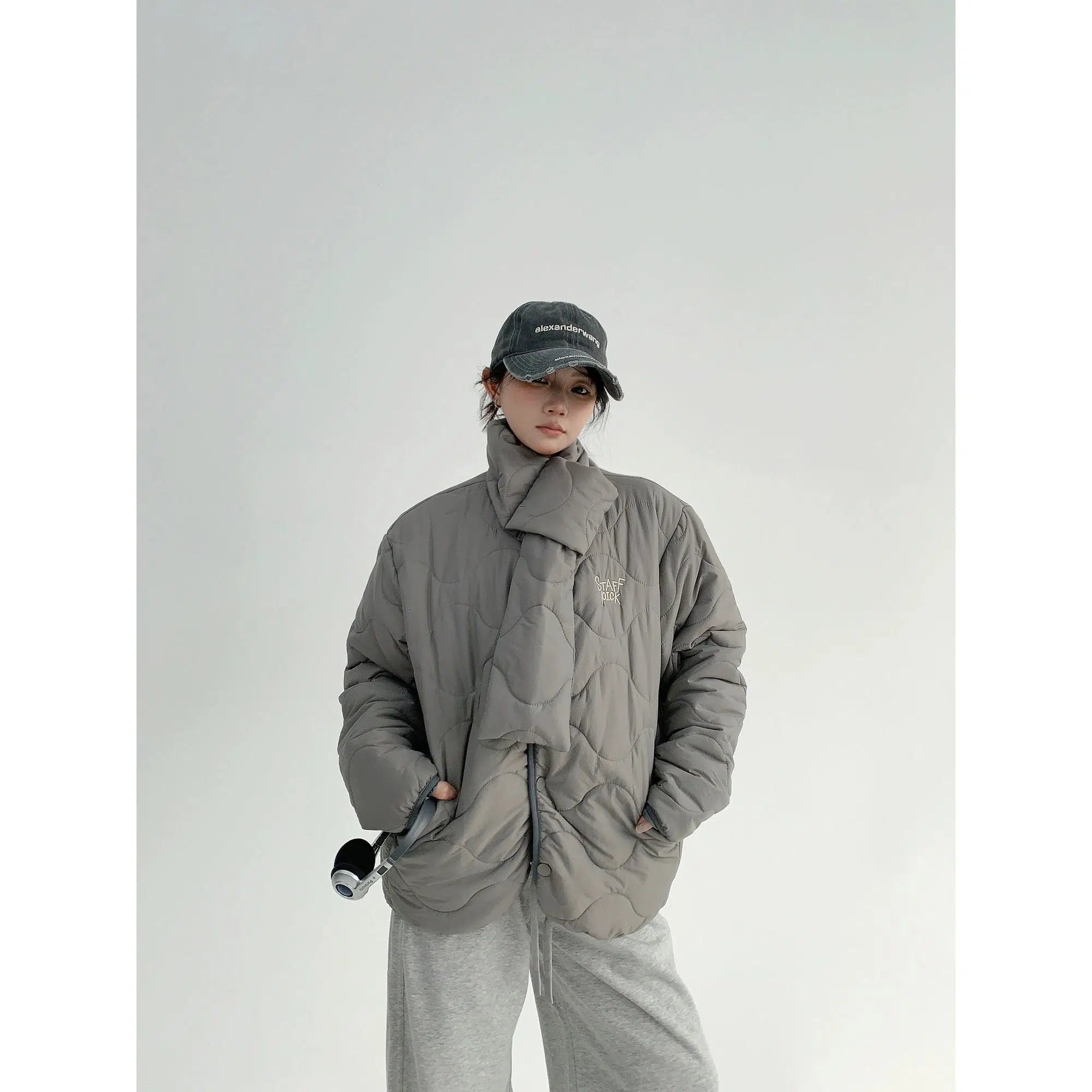 Lightweight jacket with UPF 50+ for sun protection -Scarf Attachment Quilted Puffer Coat