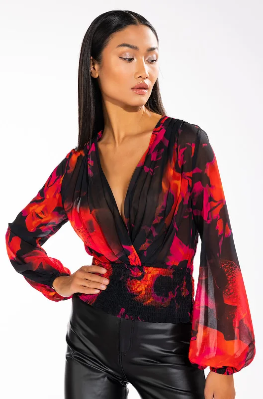 FOR THE THRILL OF IT LONG SLEEVE VNECK SURPLICE BLOUSE