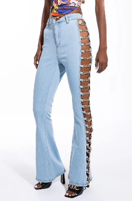 EMMA CHAIN DETAIL HIGH WAISTED FLARE JEANS