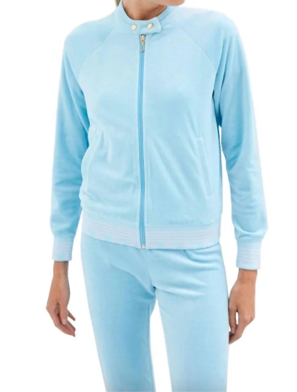 High-waisted tight trousers for women with flare leg and retro aesthetic -Women Doo Wop Snap Collar Velour Track Jacket L In Light Blue