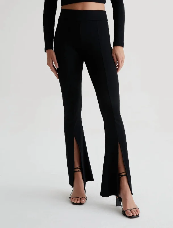 Tight trousers for women with leather accents and modern, bold design -Morrison Emrata X Ag High-Rise Flare In True Black