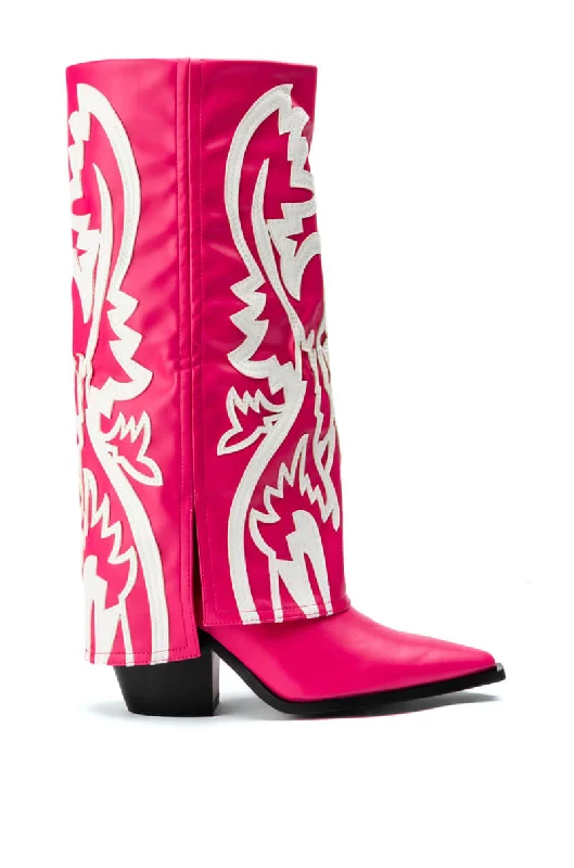 AZALEA WANG SIMPLY BELOW THE KNEE WESTERN BOOTIE IN PINK