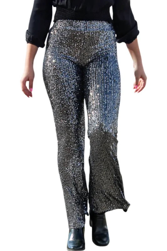 Tight trousers for women with cropped style and chic, modern finish -Seminole Sequin Pants In Black/silver