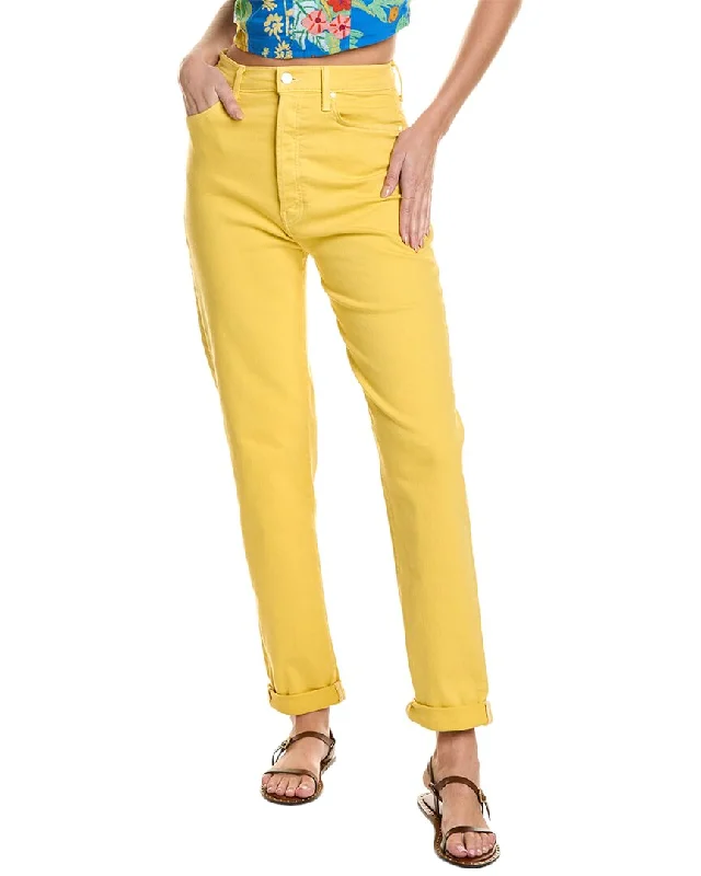 Bold color tight trousers for women with bright hues and daring style choices -MOTHER The Tune Up Bona Fide Hover Primrose Yellow Jean