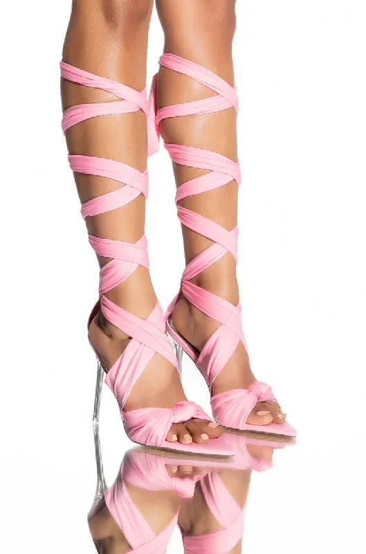 AZALEA WANG TIMMI TIE UP STILETTO SANDAL IN PINK