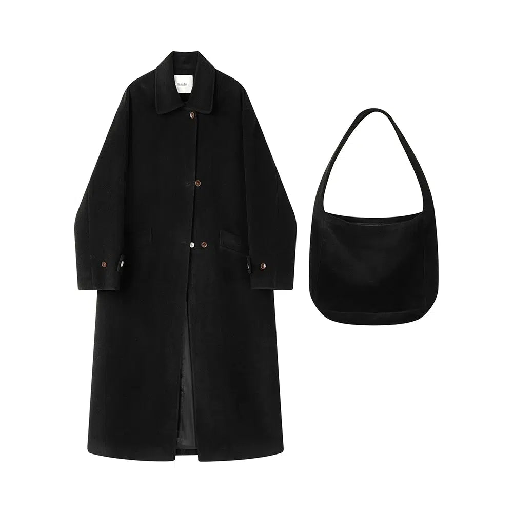 Single-breasted Lapel Long Wool Coat