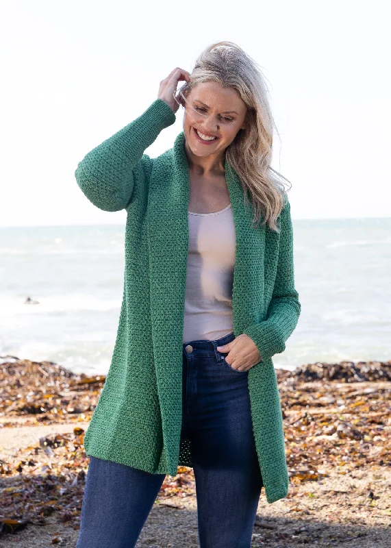 Lightweight fleece jacket for cool autumn mornings -IrelandsEye Women's Kilcoole Coatigan | Green Marl