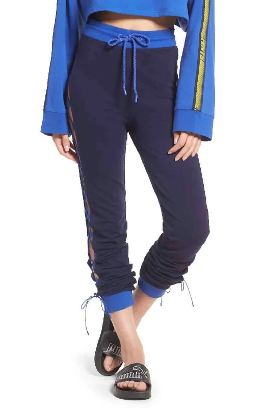 Soft wool tight trousers for women with cozy, refined fabric for cold weather -Fenty Rihanna Side Lace-Up Jogger Pants In Blue