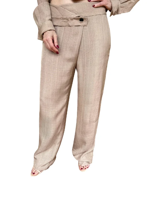 High-rise tight trousers for women with side zippers for easy styling -Sumi Fold Over Pant In Sand