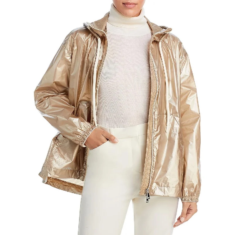 Embellished velvet jacket with metallic appliqués for New Year’s Eve -Moncler Womens Tazenat Lightweight Hooded Raincoat